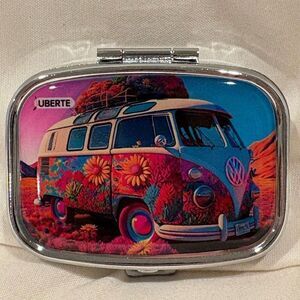 Hippie VW Van Flowers Peace Travel Pill Box 2 Compartment Medicine Pill Case NEW